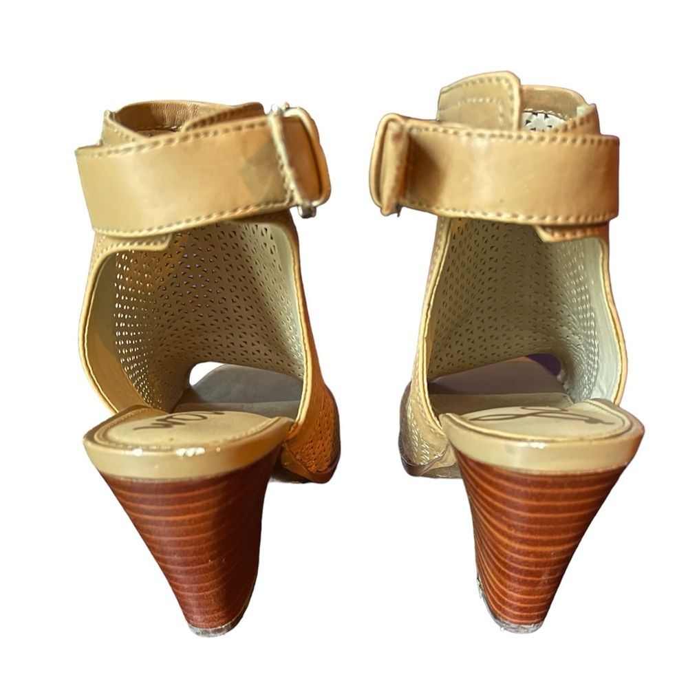 Sam Edelman Henri Tan Leather Open Toe Heeled Buckle Strap Ankle Booties SZ 6.5 - Picture 5 of 8